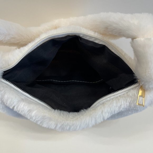 Furry Fluffy Soft Plush Shoulder Mini Hobo Handbag - NWT - Winter White - Picture 5 of 10